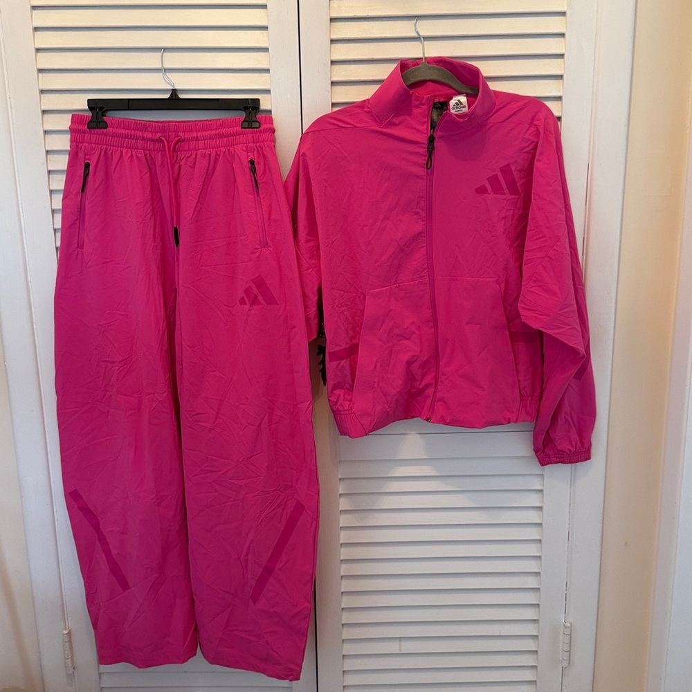 NWT adidas Bold fuchsia Women's Track Suit barrel legs pants size S